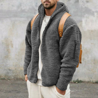 Teddy-Jacke – mit Kapuze – warm – Fleecejacke – Winterjacke für Herren-Grau-S-Chaps Herrenmode