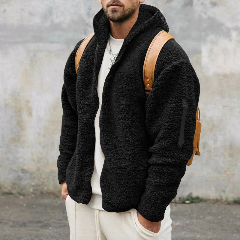 Teddy-Jacke – mit Kapuze – warm – Fleecejacke – Winterjacke für Herren-Schwarz-S-Chaps Herrenmode