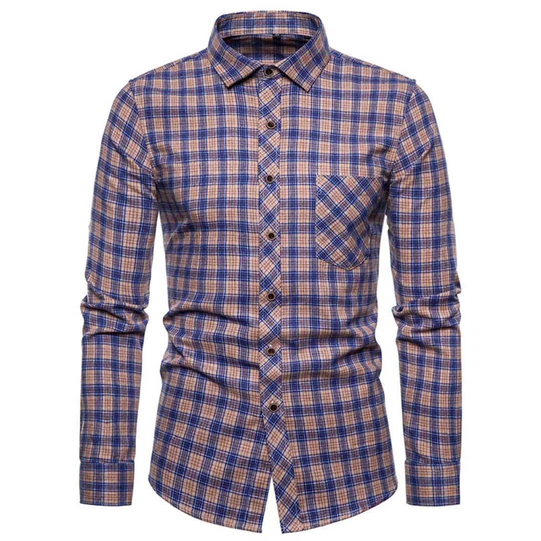 Trachtenhemd Herren - Baumwolle Kariert Blau Oktoberfest-Blau-38-Chaps Herrenmode