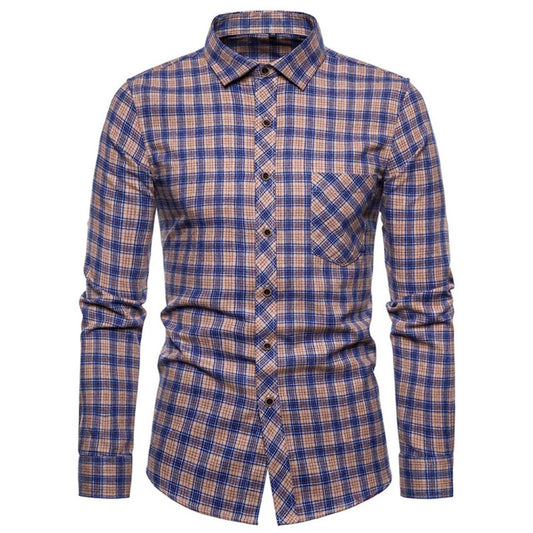 Trachtenhemd Herren - Baumwolle Kariert Blau Oktoberfest-Blau-38-Chaps Herrenmode