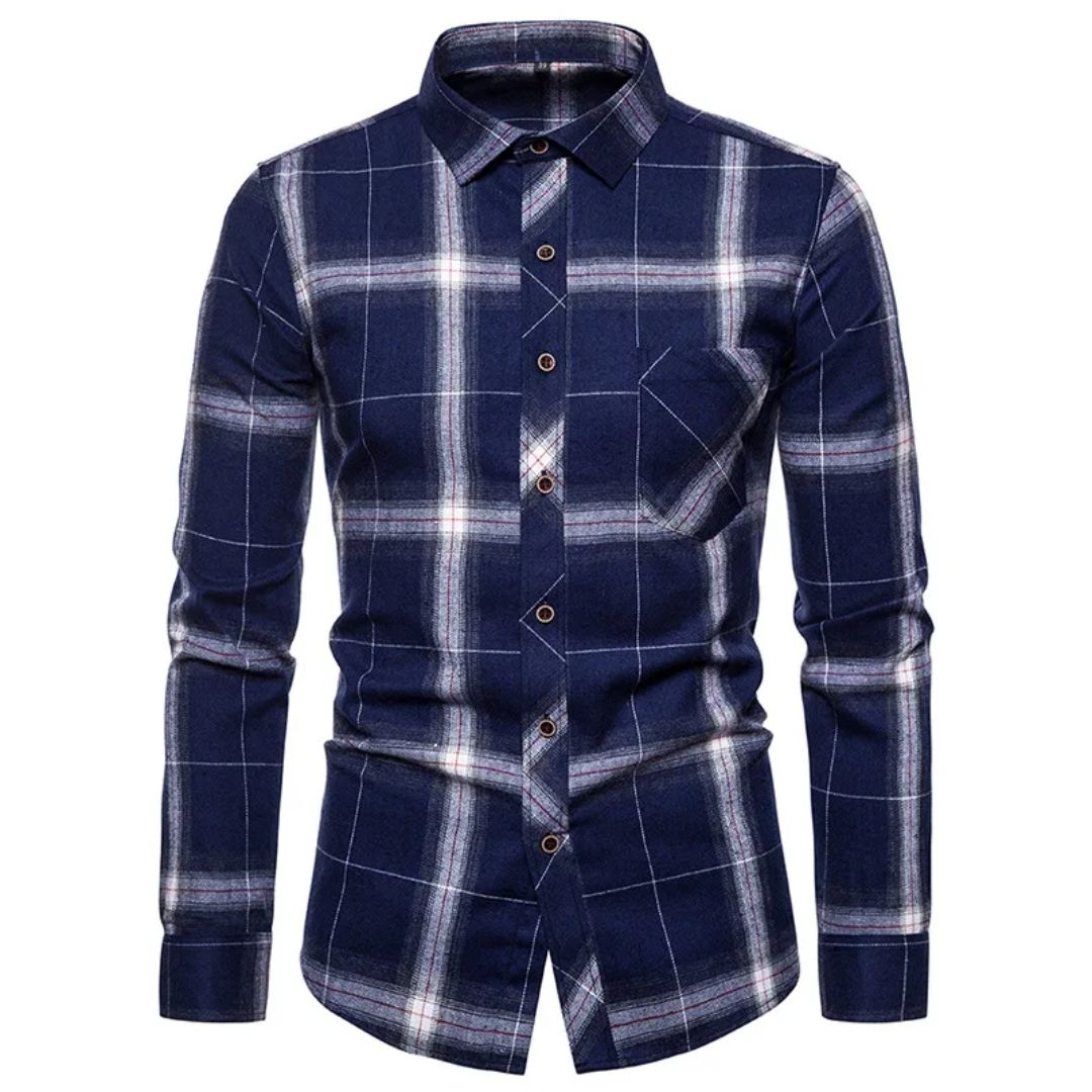 Trachtenhemd Herren - Baumwolle Kariert Blau Oktoberfest-Blau/Weiss-38-Chaps Herrenmode