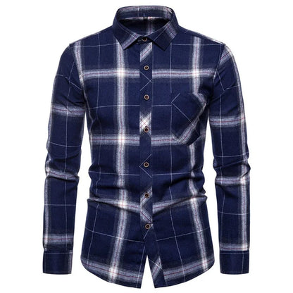 Trachtenhemd Herren - Baumwolle Kariert Blau Oktoberfest-Blau/Weiss-38-Chaps Herrenmode