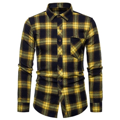 Trachtenhemd Herren - Baumwolle Kariert Blau Oktoberfest-Gelb/Schwarz-38-Chaps Herrenmode