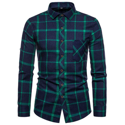 Trachtenhemd Herren - Baumwolle Kariert Blau Oktoberfest-Grün-38-Chaps Herrenmode