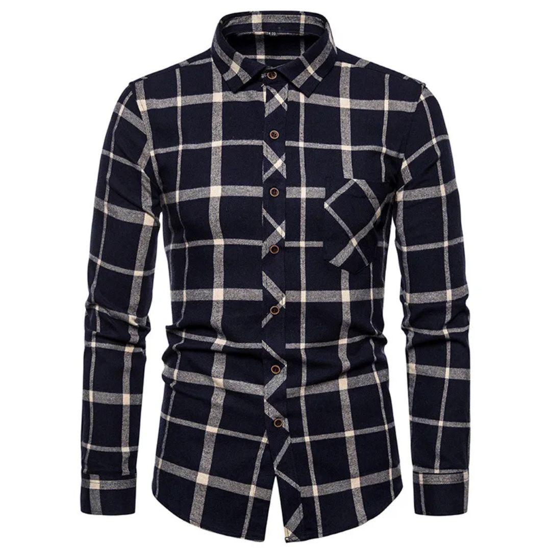 Trachtenhemd Herren - Baumwolle Kariert Blau Oktoberfest-Navy blau-38-Chaps Herrenmode