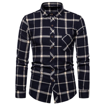 Trachtenhemd Herren - Baumwolle Kariert Blau Oktoberfest-Navy blau-38-Chaps Herrenmode
