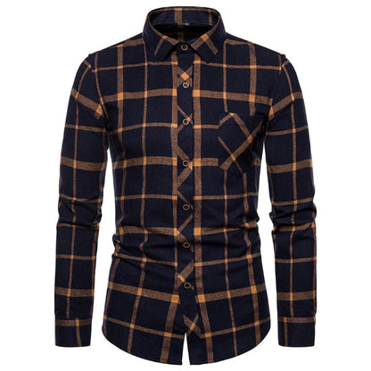 Trachtenhemd Herren - Baumwolle Kariert Blau Oktoberfest-Orange-38-Chaps Herrenmode