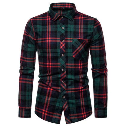 Trachtenhemd Herren - Baumwolle Kariert Blau Oktoberfest-Rot/Grün-38-Chaps Herrenmode