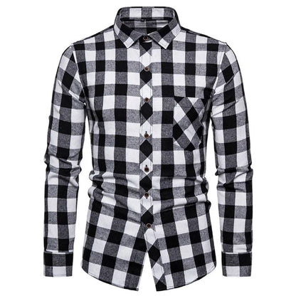 Trachtenhemd Herren - Baumwolle Kariert Blau Oktoberfest-Schwarz/Weiss-38-Chaps Herrenmode