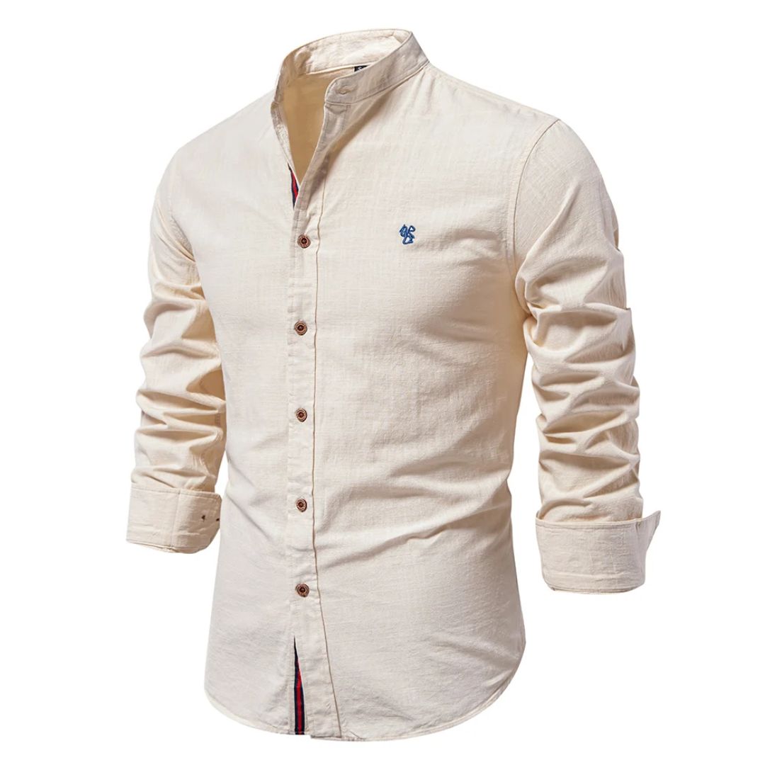 Trachtenhemd Herren - Baumwolle Traditionell Weiß Oktoberfest-Beige-XS-Chaps Herrenmode