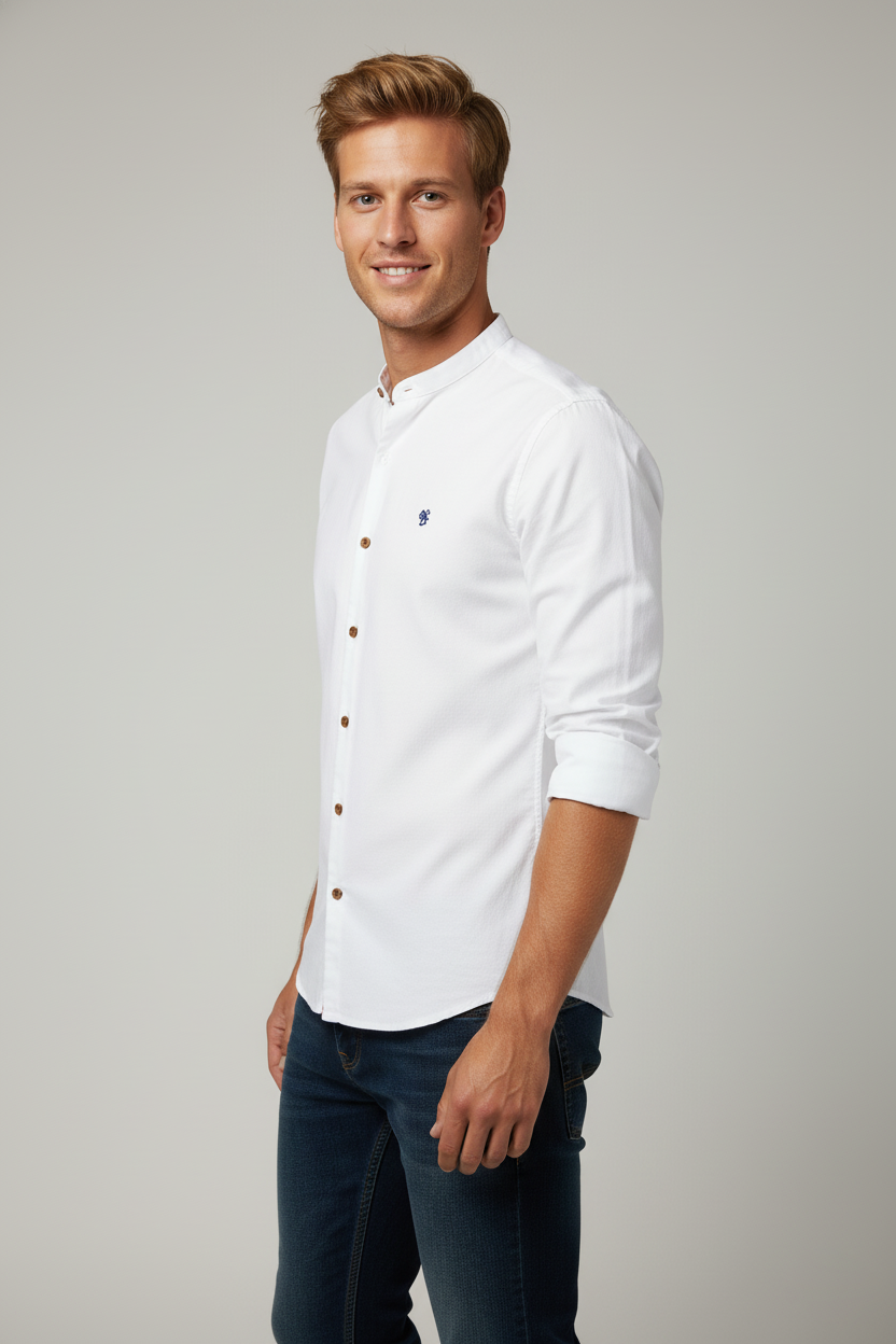 Trachtenhemd Herren - Baumwolle Traditionell Weiß Oktoberfest-Chaps Herrenmode