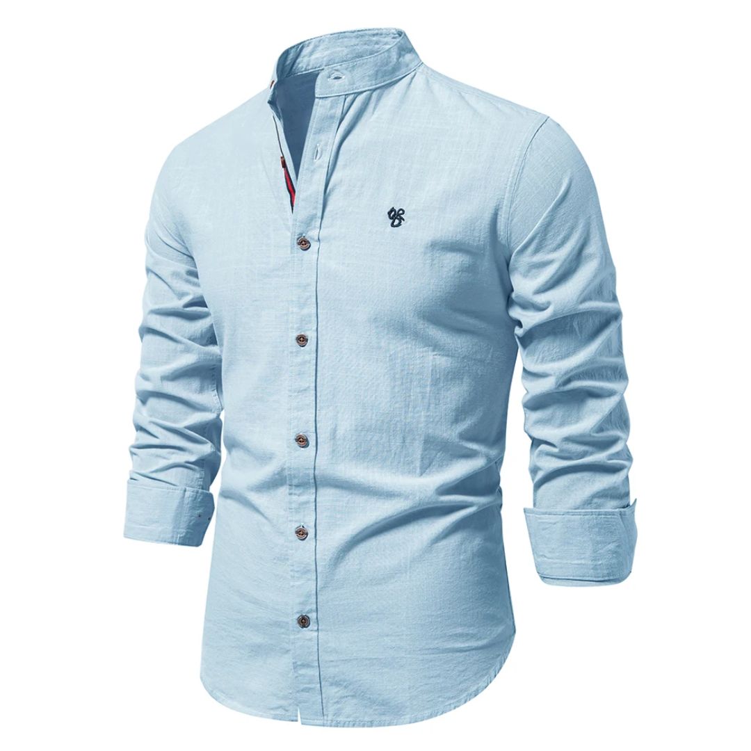 Trachtenhemd Herren - Baumwolle Traditionell Weiß Oktoberfest-Hellblau-XS-Chaps Herrenmode