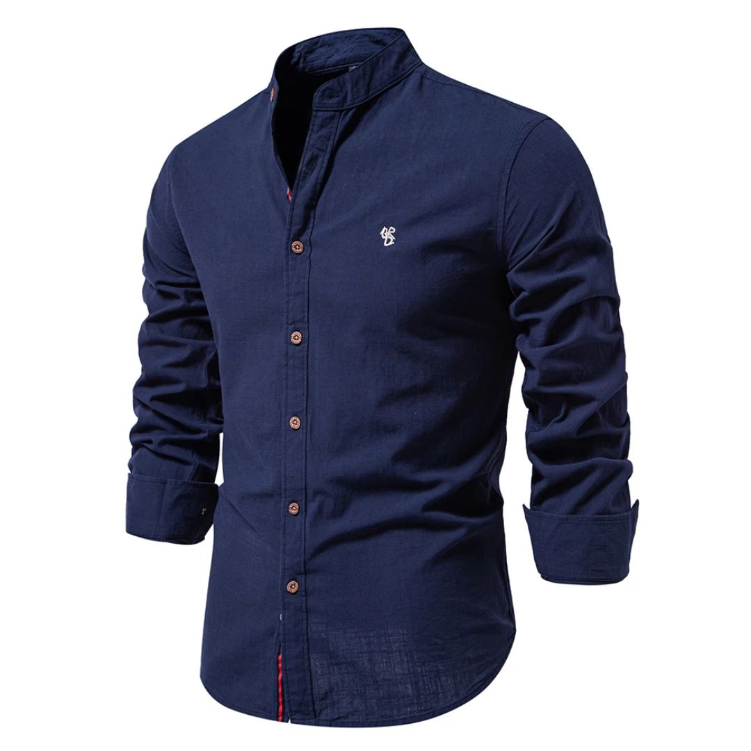 Trachtenhemd Herren - Baumwolle Traditionell Weiß Oktoberfest-Navy Blau-XS-Chaps Herrenmode