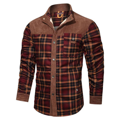 Trachtenhemd Herren - Grau Oktoberfest-Khaki Braun-S-Chaps Herrenmode
