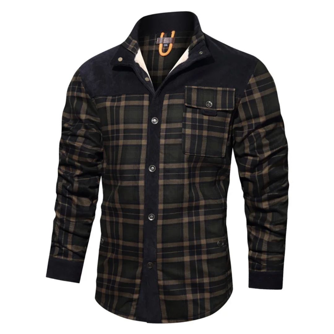 Trachtenhemd Herren - Grau Oktoberfest-Schwarz Grün-S-Chaps Herrenmode