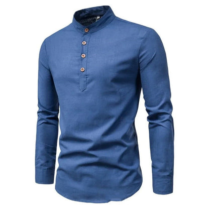 Trachtenhemd Herren - Stehkragen Schwarz Oktoberfest-Blau-M-Chaps Herrenmode