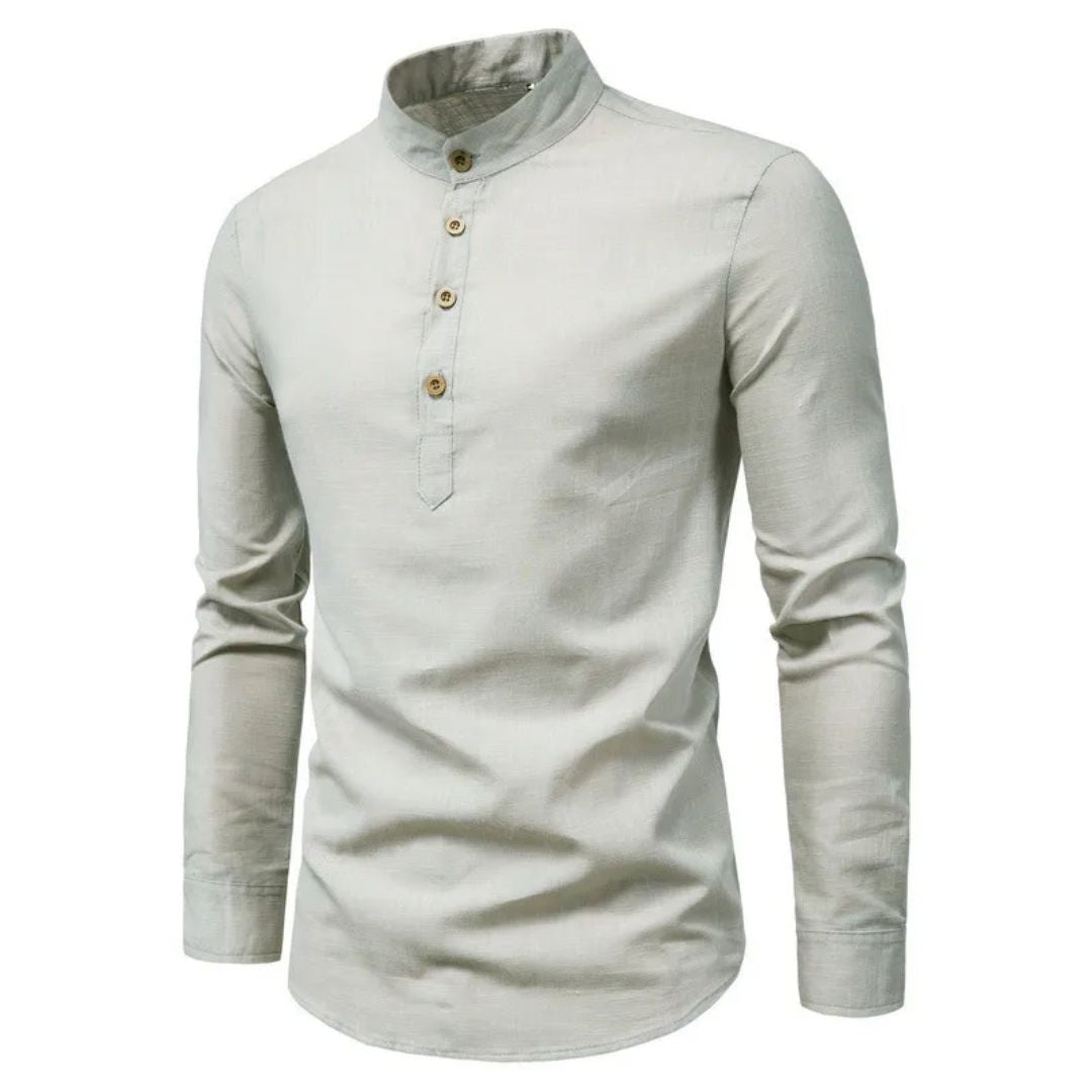 Trachtenhemd Herren - Stehkragen Schwarz Oktoberfest-Grau-M-Chaps Herrenmode