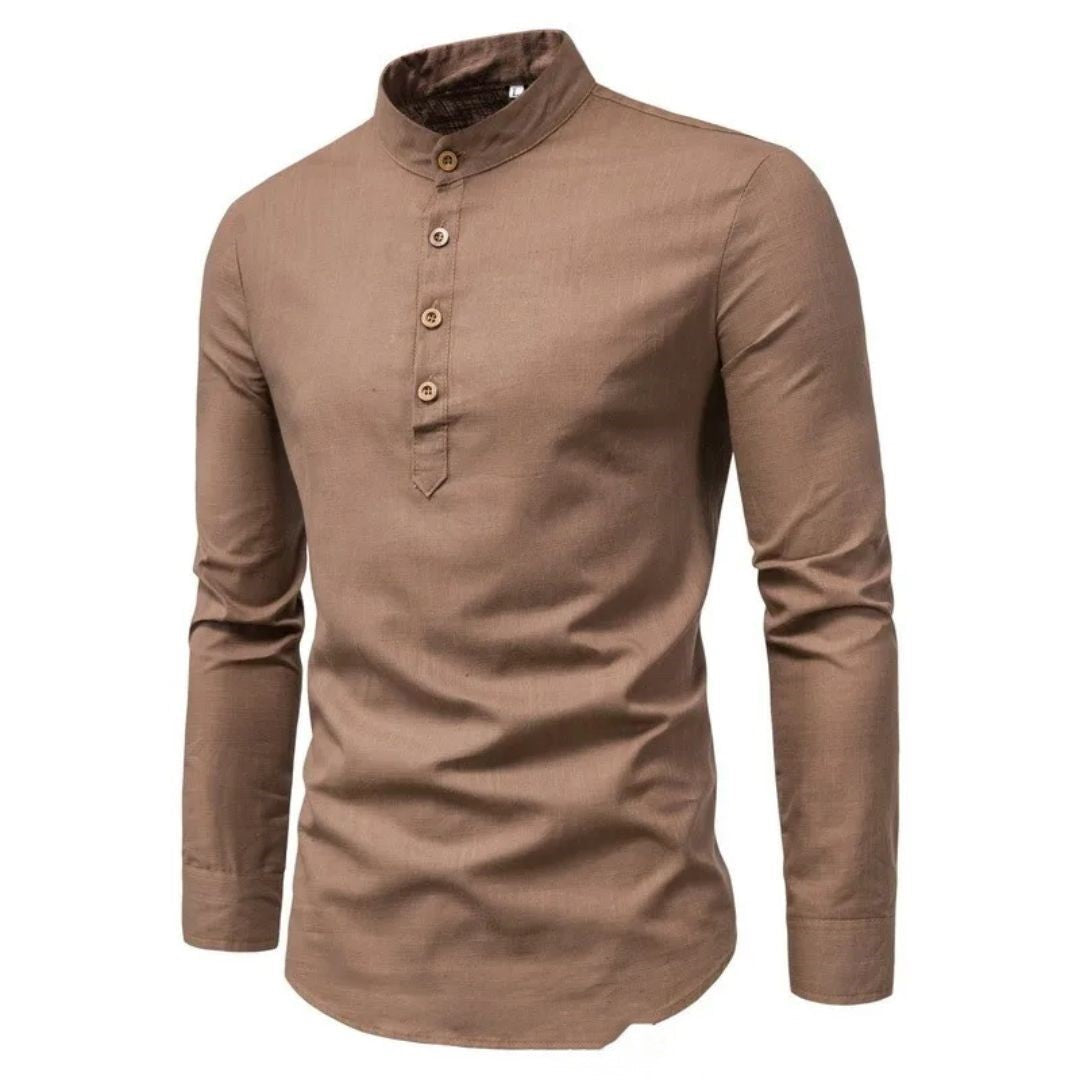 Trachtenhemd Herren - Stehkragen Schwarz Oktoberfest-Khaki-M-Chaps Herrenmode