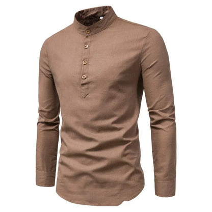 Trachtenhemd Herren - Stehkragen Schwarz Oktoberfest-Khaki-M-Chaps Herrenmode