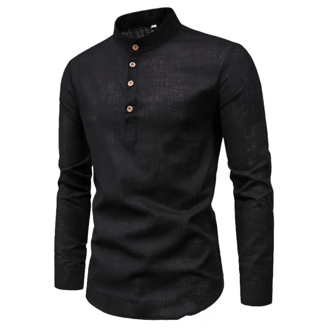 Trachtenhemd Herren - Stehkragen Schwarz Oktoberfest-Schwarz-M-Chaps Herrenmode