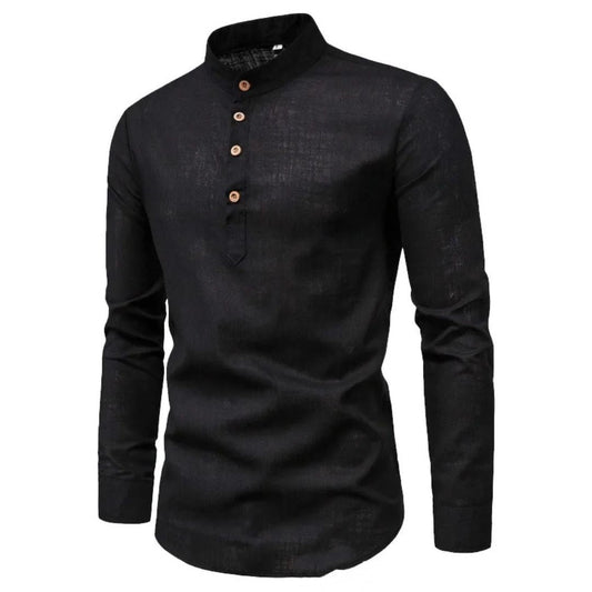 Trachtenhemd Herren - Stehkragen Schwarz Oktoberfest-Schwarz-M-Chaps Herrenmode