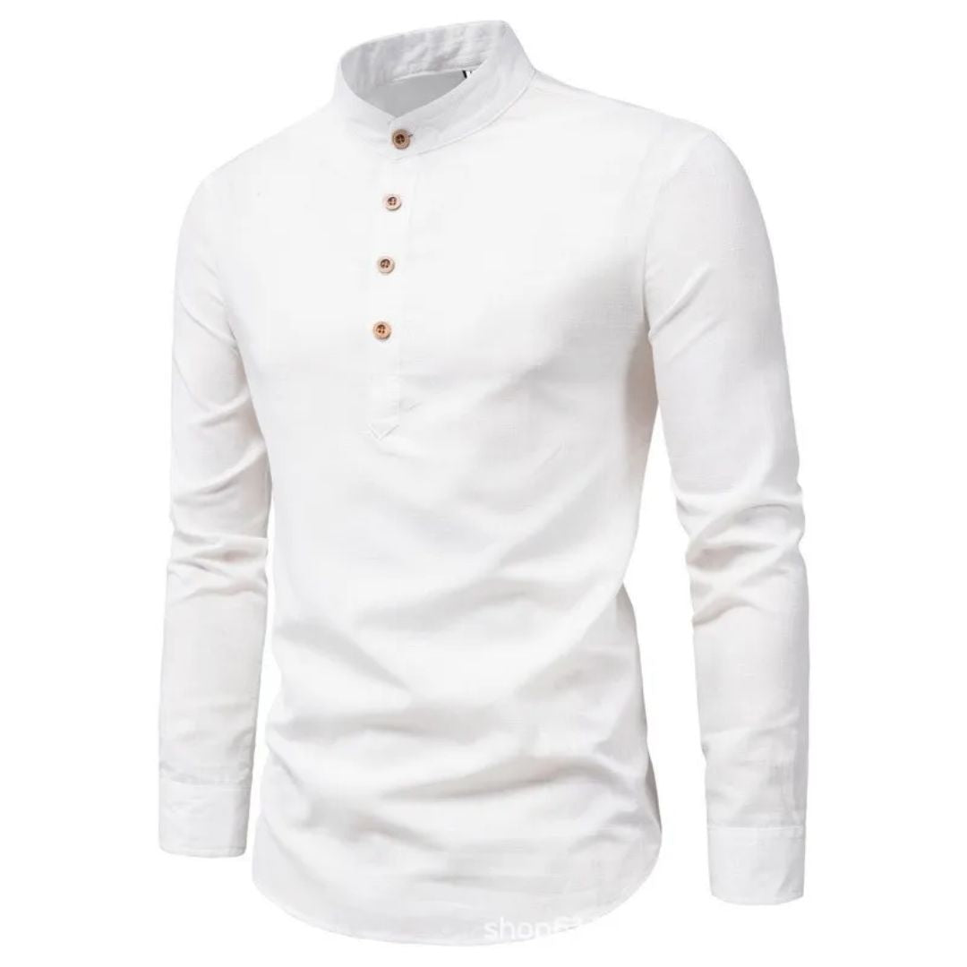 Trachtenhemd Herren - Stehkragen Schwarz Oktoberfest-Weiß-M-Chaps Herrenmode