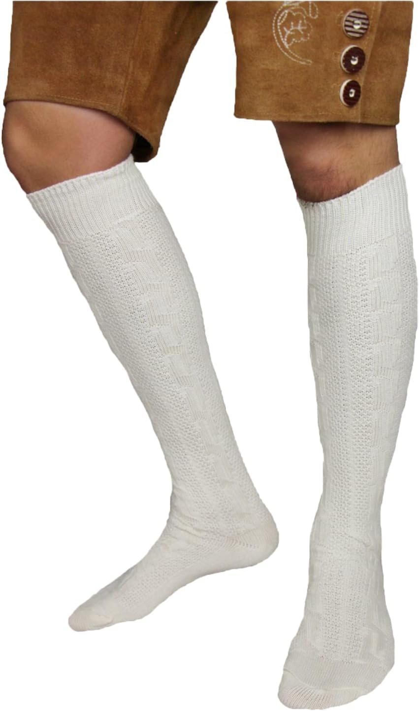 Trachtensocken Herren - Baumwolle Traditionell Grau Oktoberfest-Weiß-39-Chaps Herrenmode