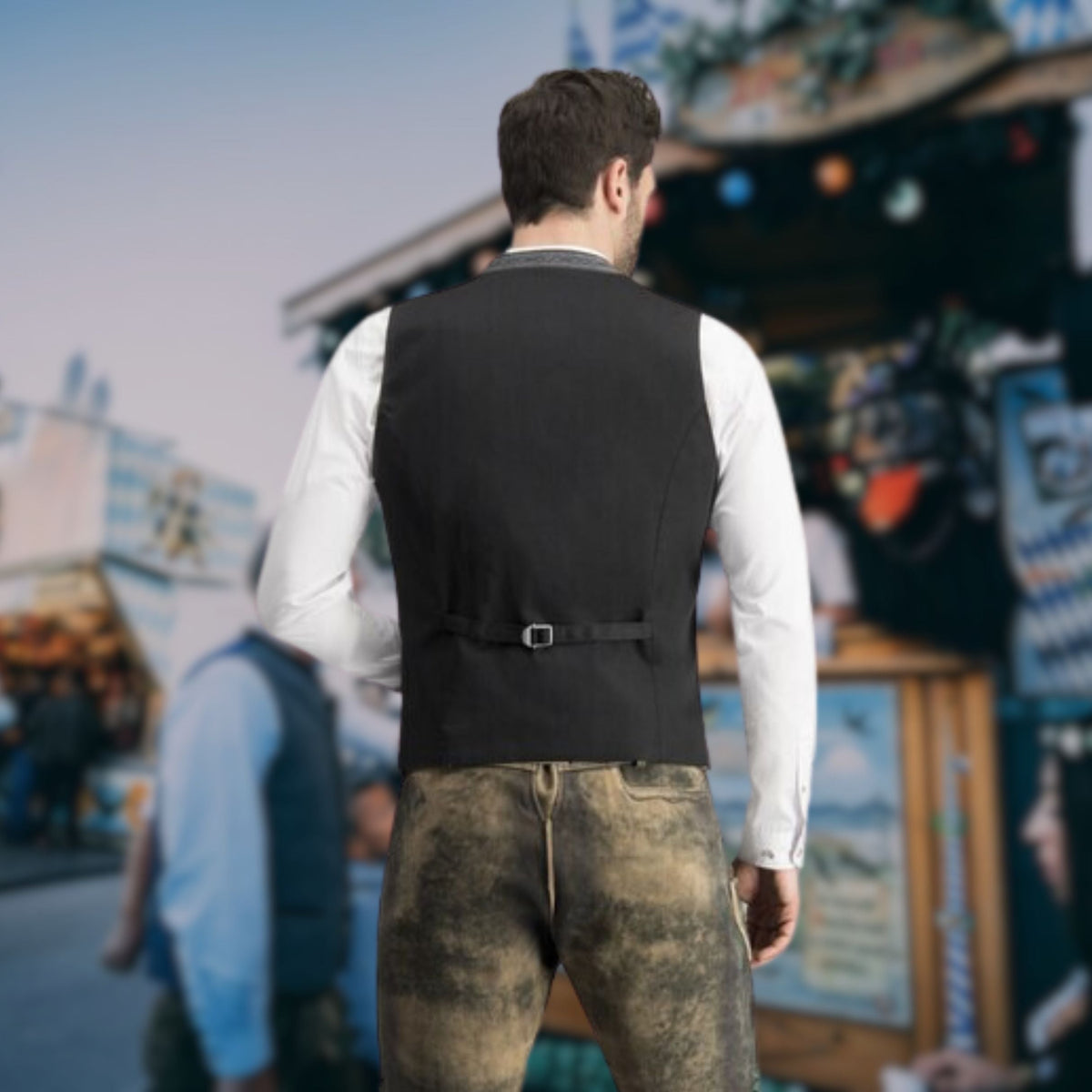 Trachtenweste Herren - Kurz Traditionell Schwarz Oktoberfest-Chaps Herrenmode