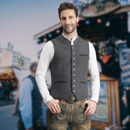 Trachtenweste Herren - Kurz Traditionell Schwarz Oktoberfest-Schwarz-L-Chaps Herrenmode