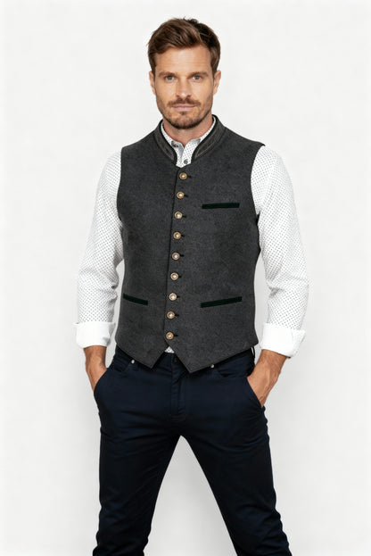 Trachtenweste Herren - Leder Traditionell Grau Oktoberfest-Chaps Herrenmode