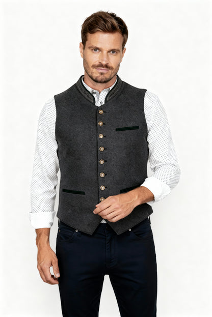 Trachtenweste Herren - Leder Traditionell Grau Oktoberfest-Grau-M-Chaps Herrenmode