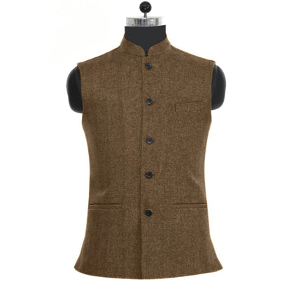 Trachtenweste Herren - Stehkragen Traditionell Burgund Oktoberfest-Braun-XS-Chaps Herrenmode
