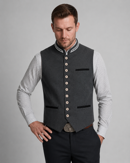 Trachtenweste Herren - Stehkragen Traditionell Grau Oktoberfest-Chaps Herrenmode