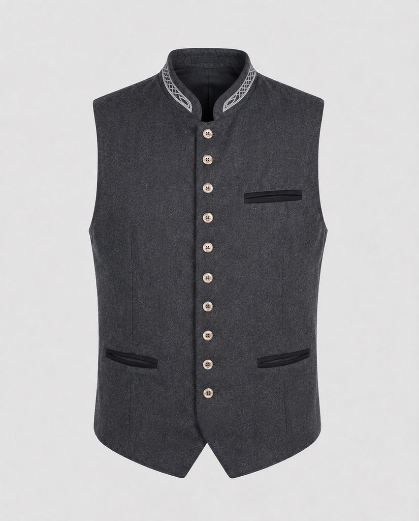 Trachtenweste Herren - Stehkragen Traditionell Grau Oktoberfest-Grau-L-Chaps Herrenmode