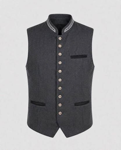 Trachtenweste Herren - Stehkragen Traditionell Grau Oktoberfest-Grau-L-Chaps Herrenmode