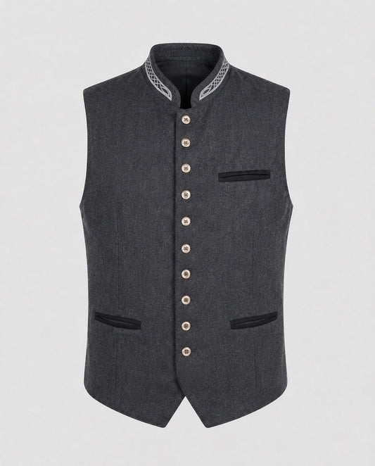Trachtenweste Herren - Stehkragen Traditionell Grau Oktoberfest-Grau-L-Chaps Herrenmode