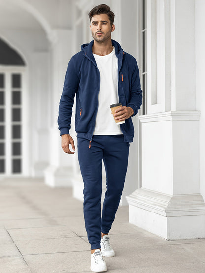 Trainingsanzug | Casual | Zip-Up | Kapuzenpulli und Sweatpants Set | Jogginganzug für Männer-Marineblau-S(46)-Chaps Herrenmode