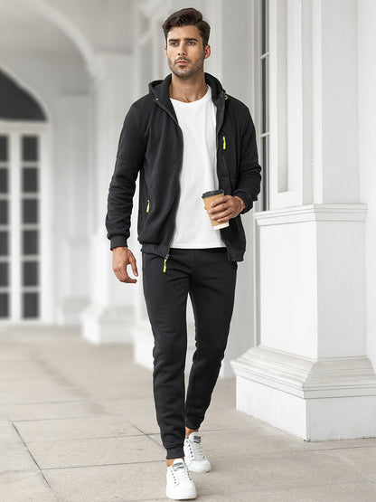 Trainingsanzug | Casual | Zip-Up | Kapuzenpulli und Sweatpants Set | Jogginganzug für Männer-Schwarz-S(46)-Chaps Herrenmode