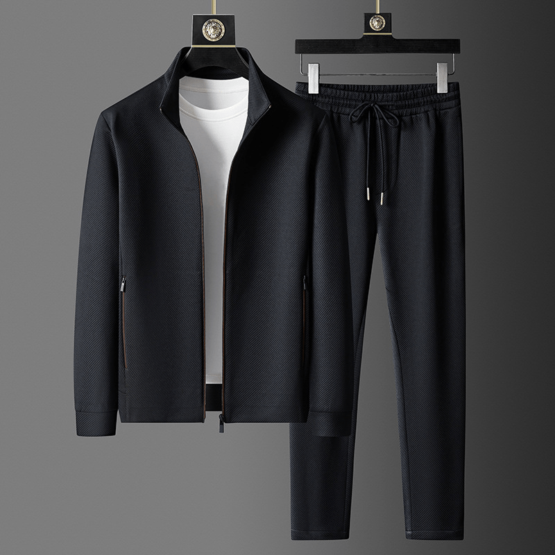 Trainingsanzug - Herren-Zip-Up-Jacke und Trainingshose Activewear-Set-Tiefschwarz-S-Chaps Herrenmode