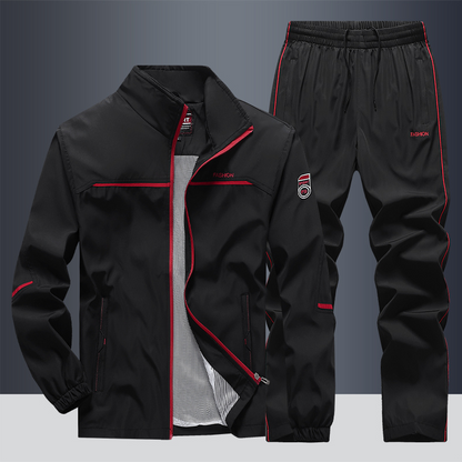 Trainingsanzug – Set aus winddichter Jacke mit Reißverschluss und Trainingshose für Herren-Schwarz-S-Chaps Herrenmode