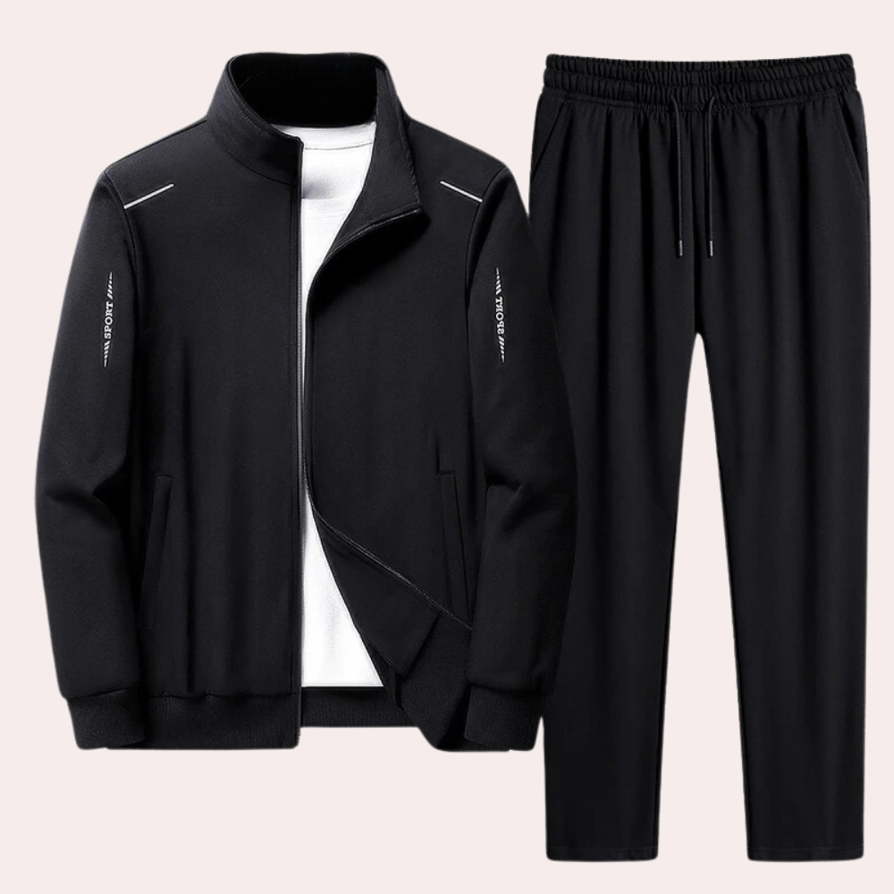 Trainingsanzug - Zip-Up - Freizeit - Zweiteiliges Set - Workout Wear für Männer-Schwarz-M-Chaps Herrenmode