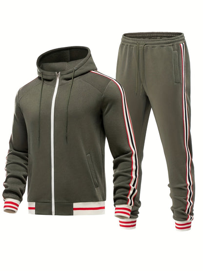 Trainingsanzug – Zweiteiliges Set für Männer mit Kapuzenjacke mit Reißverschluss und Jogginghose-Chaps Herrenmode