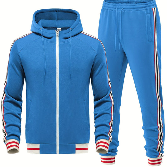 Trainingsanzug – Zweiteiliges Set für Männer mit Kapuzenjacke mit Reißverschluss und Jogginghose-Königsblau-S-Chaps Herrenmode