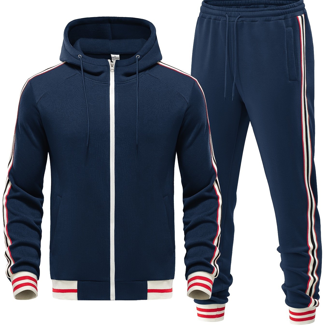 Trainingsanzug – Zweiteiliges Set für Männer mit Kapuzenjacke mit Reißverschluss und Jogginghose-Marineblau-S-Chaps Herrenmode