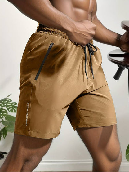 Trainingsshorts | Schnell trocknend | Elastische Taille | Gymnastikshorts | Herrenshorts-Khaki-S-Chaps Herrenmode