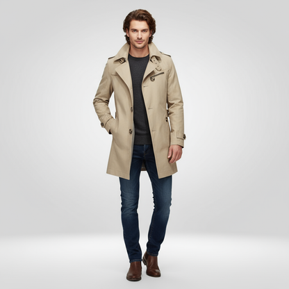 Trenchcoat | Klassisch | Mittellang | Einreihiger Mantel | Herren-Trenchcoat-Beige-M-Chaps Herrenmode