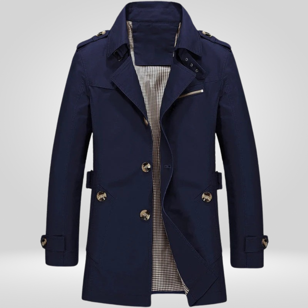 Trenchcoat | Klassisch | Mittellang | Einreihiger Mantel | Herren-Trenchcoat-Blau-M-Chaps Herrenmode