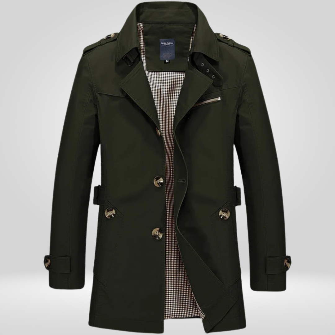 Trenchcoat | Klassisch | Mittellang | Einreihiger Mantel | Herren-Trenchcoat-Grün-M-Chaps Herrenmode