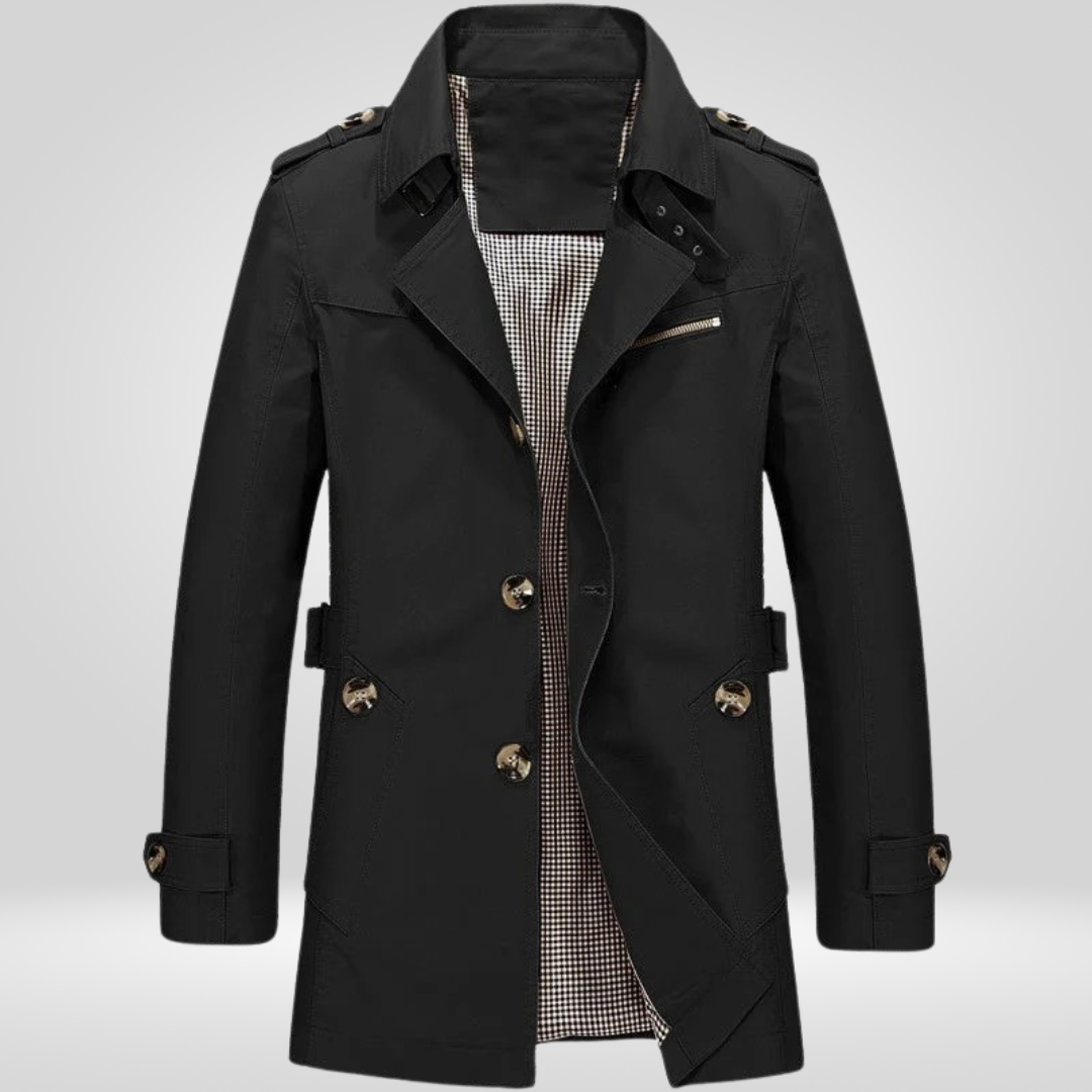 Trenchcoat | Klassisch | Mittellang | Einreihiger Mantel | Herren-Trenchcoat-Schwarz-M-Chaps Herrenmode