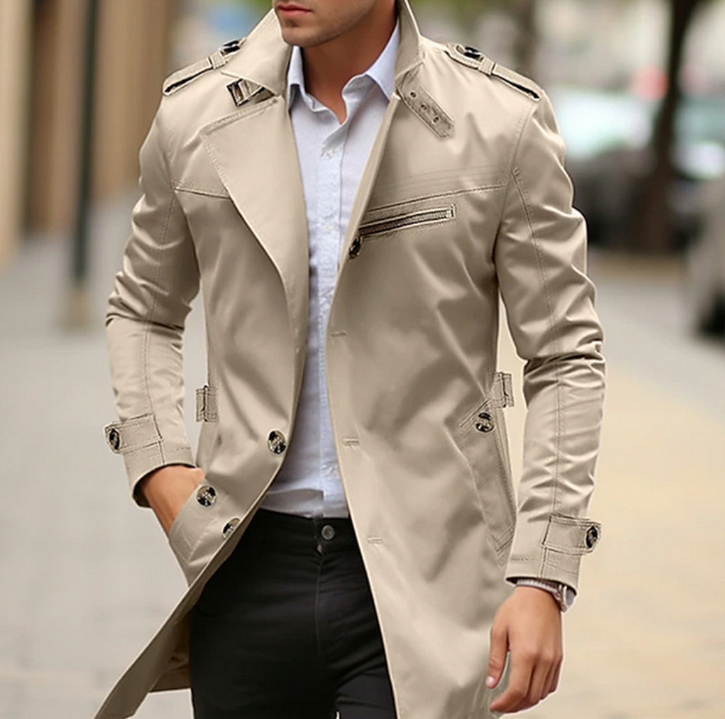 Trenchcoat – klassischer, einreihiger Trenchcoat in mittlerer Länge für Herren-Beige-S-Chaps Herrenmode